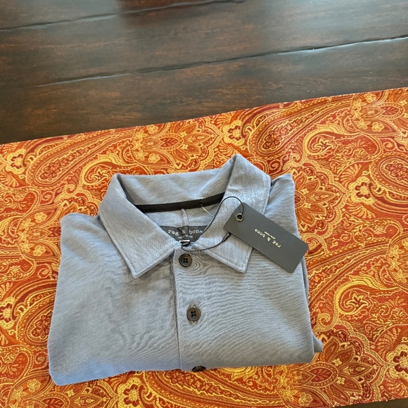 Rag & Bone Men's Large Slate Blue Classic Slub Polo MSRP $148 - Picture 1 of 8
